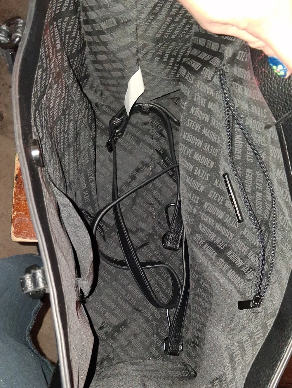Steve Madden Black Leather Laptop Tote with Adjustable Strap NWOT